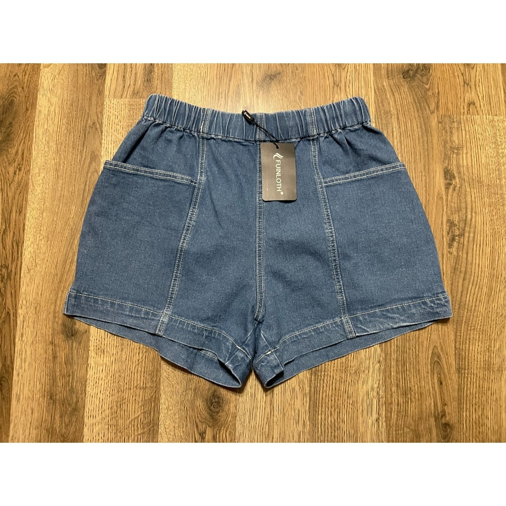 Fuinloth Shorts, Women's Size Small, Blue, Denim, Stretchable Waist, Pockets, NW